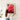 Person hanging a framed red flowering gum photography print in a white room with a green plant