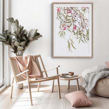 Framed: Blue gum leaves and blossoms