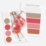 Color swatches with pink flowers and color samples on a white background