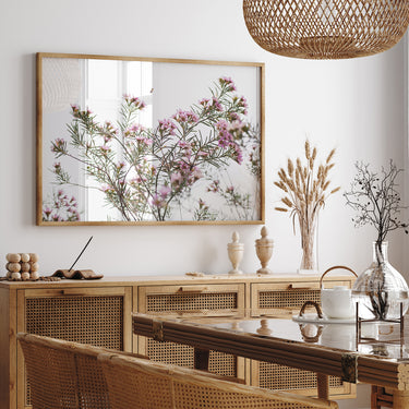 Geraldton Wax flowers and bee photography print in neutral interior