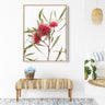 Australian native Hakea laurina framed canvas print styled in a coastal interior. Premium framed artworks by Australian Flora
