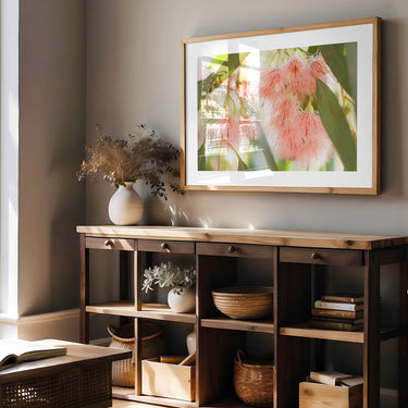 Pink eucalyptus blossoms wall art print by Australian Flora